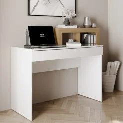 Scrivania 138x50cm con libreria e 1 cassetto bianco lucido rovere Invictus