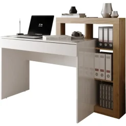 Scrivania 138x50cm con libreria e 1 cassetto bianco lucido rovere Invictus