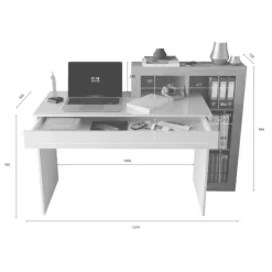 Scrivania 138x50cm con libreria e 1 cassetto bianco lucido rovere Invictus