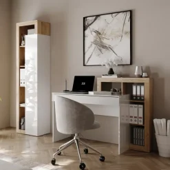 Scrivania 138x50cm con libreria e 1 cassetto bianco lucido rovere Invictus