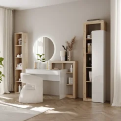 Scrivania 138x50cm con libreria e 1 cassetto bianco lucido rovere Invictus