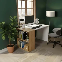 Scrivania 120x60cm con 2 vani a vista bianco rovere Porto