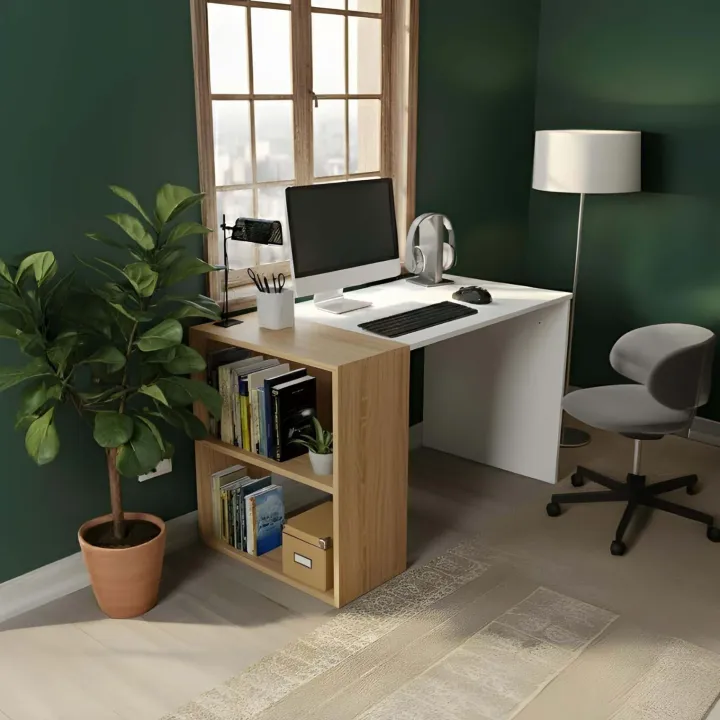 Scrivania 120x60cm con 2 vani a vista bianco rovere Porto