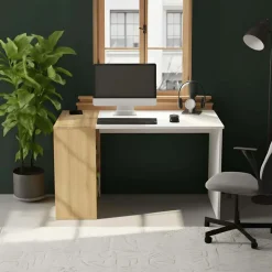 Scrivania 120x60cm con 2 vani a vista bianco rovere Porto