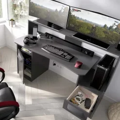 Scrivania 154x69cm gaming salvaspazio moderna grafite Seneca