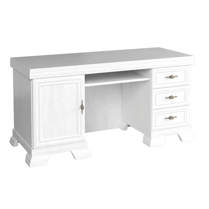 Scrivania 148x60cm shabby 3 cassetti bianco frassinato Kelly