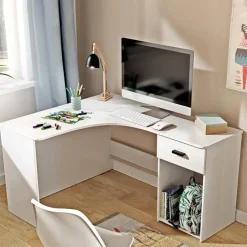 Scrivania 155x125cm ufficio angolare salvaspazio bianco William