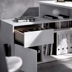 Scrivania 139x92cm ufficio angolare moderna bianco opaco Teddy