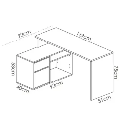 Scrivania 139x92cm ufficio angolare moderna bianco opaco Teddy