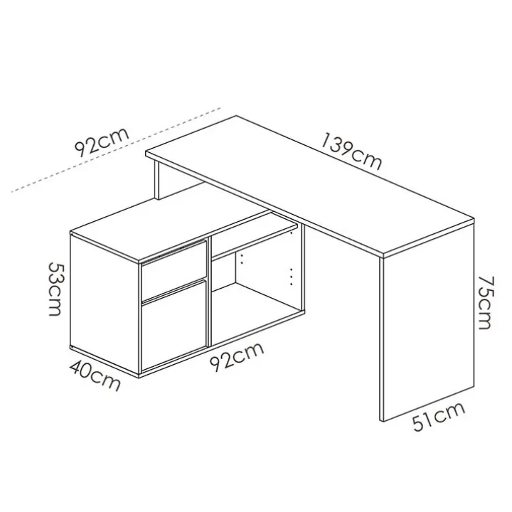 Scrivania 139x92cm ufficio angolare moderna bianco opaco Teddy