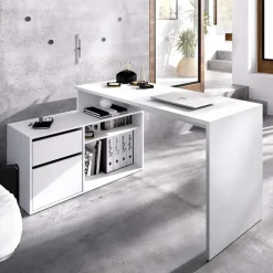 Scrivania 139x92cm ufficio angolare moderna bianco opaco Teddy