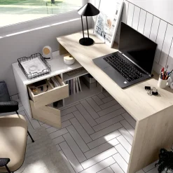 Scrivania 139x92cm ufficio angolare bianco rovere Teddy