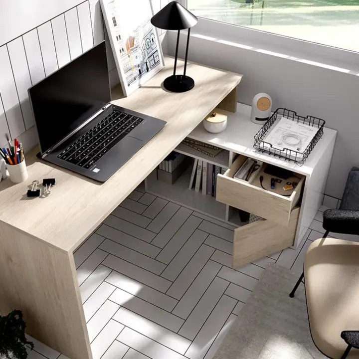 Scrivania 139x92cm ufficio angolare bianco rovere Teddy