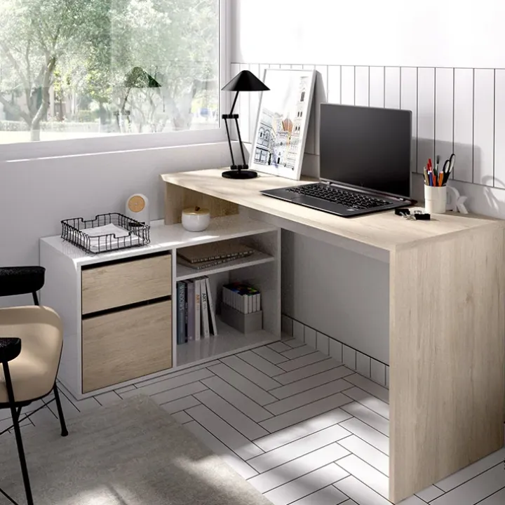 Scrivania 139x92cm ufficio angolare bianco rovere Teddy