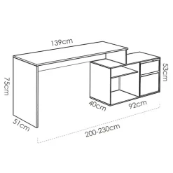 Scrivania 139x92cm ufficio angolare bianco rovere Teddy