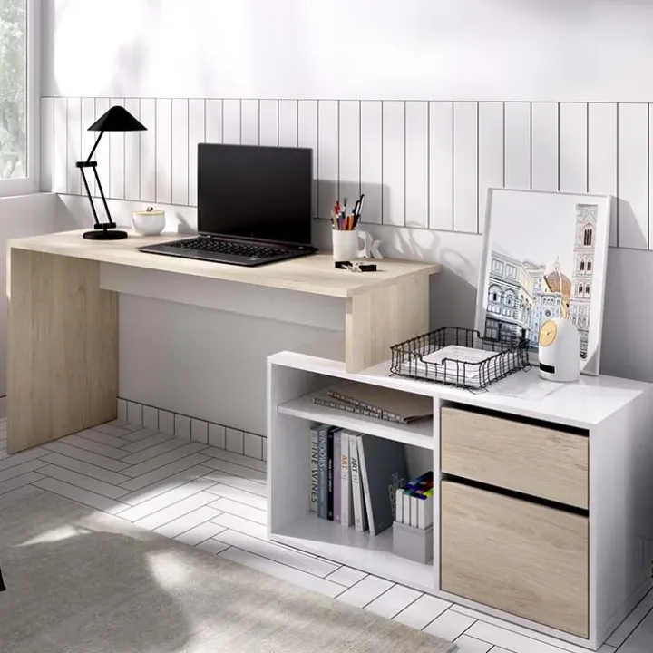 Scrivania 139x92cm ufficio angolare bianco rovere Teddy