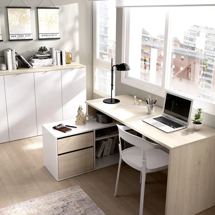 Scrivania 139x92cm ufficio angolare bianco rovere Teddy