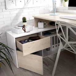 Scrivania 139x92cm ufficio angolare bianco rovere Teddy