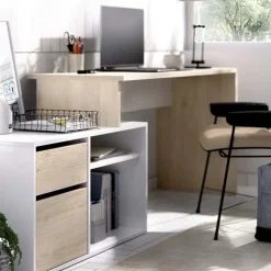Scrivania 139x92cm ufficio angolare bianco rovere Teddy