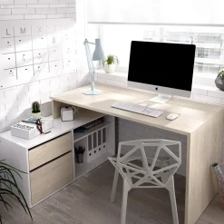 Scrivania 139x92cm ufficio angolare bianco rovere Teddy