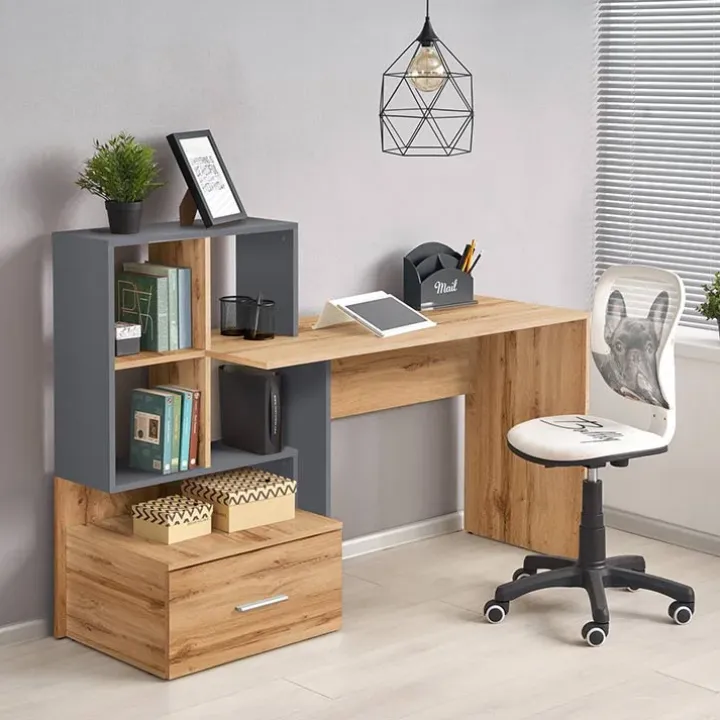 Scrivania 149x50cm ufficio moderna rovere antracite Jade Gihome®