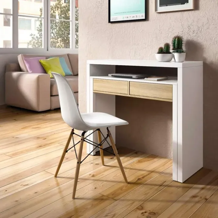 Scrivania 99x66cm ufficio moderna bianco opaco rovere Adam Gihome®
