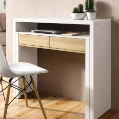 Scrivania 99x66cm ufficio moderna bianco opaco rovere Adam Gihome®