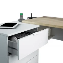 Scrivania 145x108cm ufficio reversibile bianco opaco rovere Work