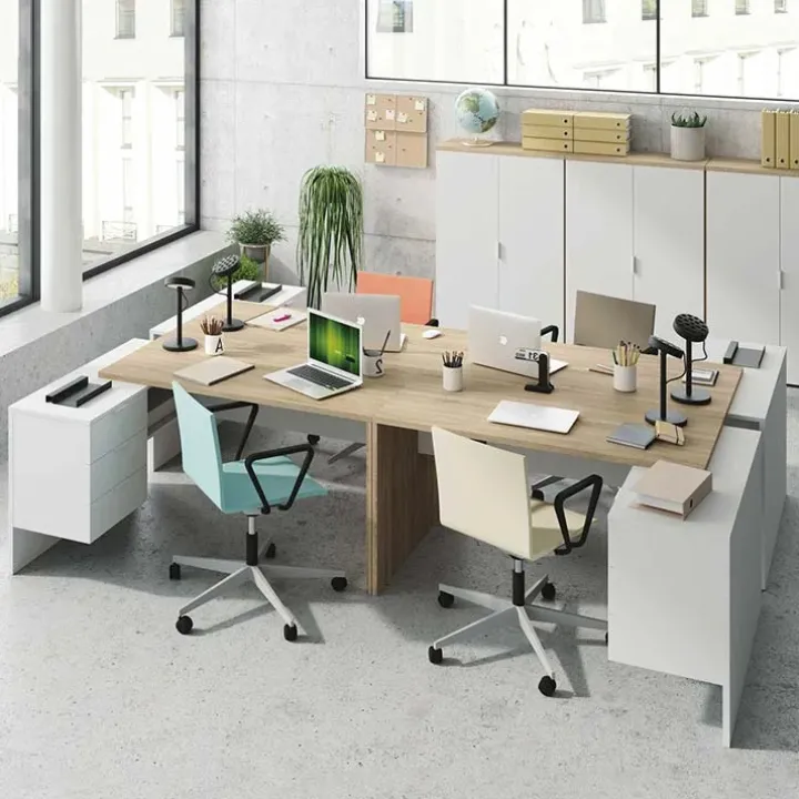 Scrivania 145x108cm ufficio reversibile bianco opaco rovere Work
