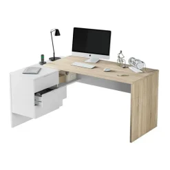 Scrivania 145x108cm ufficio reversibile bianco opaco rovere Work