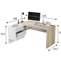 Scrivania 145x108cm ufficio reversibile bianco opaco rovere Work