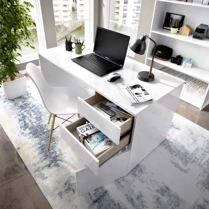 Scrivania 139x60cm ufficio salvaspazio moderna bianco Virgil