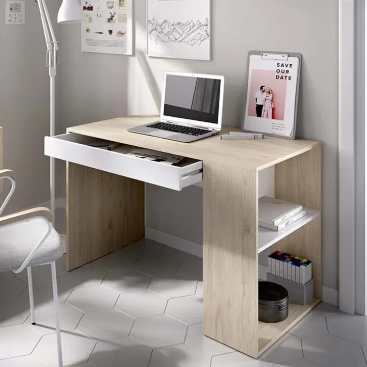 Scrivania 115x50cm ufficio salvaspazio rovere bianco opaco Tiger