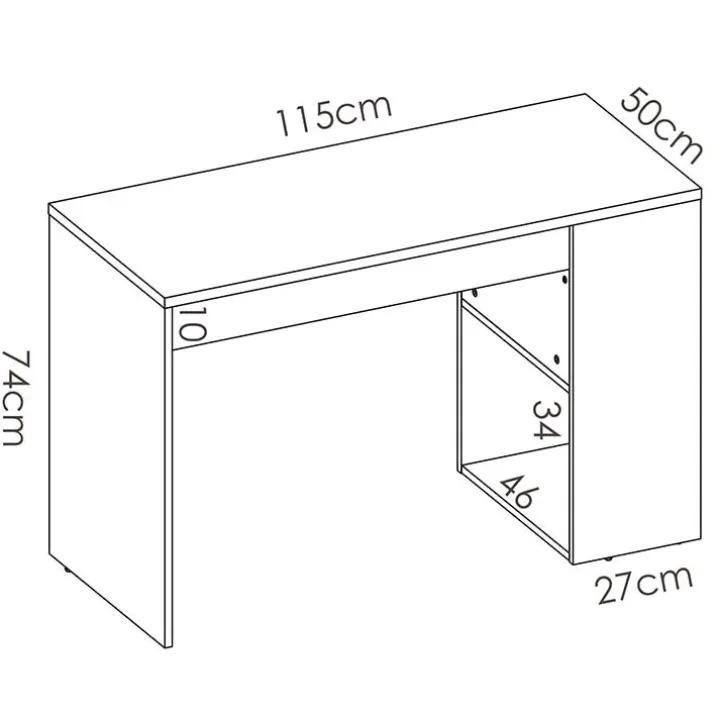 Scrivania 115x50cm ufficio salvaspazio rovere bianco opaco Tiger