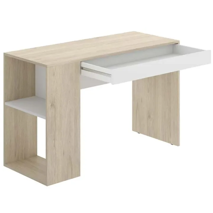 Scrivania 115x50cm ufficio salvaspazio rovere bianco opaco Tiger