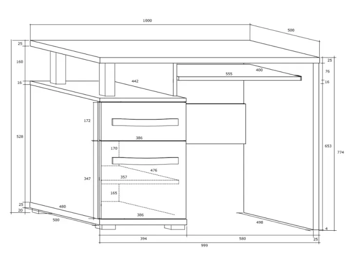 Scrivania 100x53cm ufficio salvaspazio bianco opaco e nero lucido Rosy
