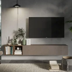 Set pensili con 1 anta 2 cubotti 194x29h cm marrone bronzo rovere scuro Sunset 49