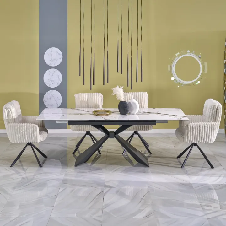 Tavolo allungabile 180/230cm effetto marmo bianco nero Silvano