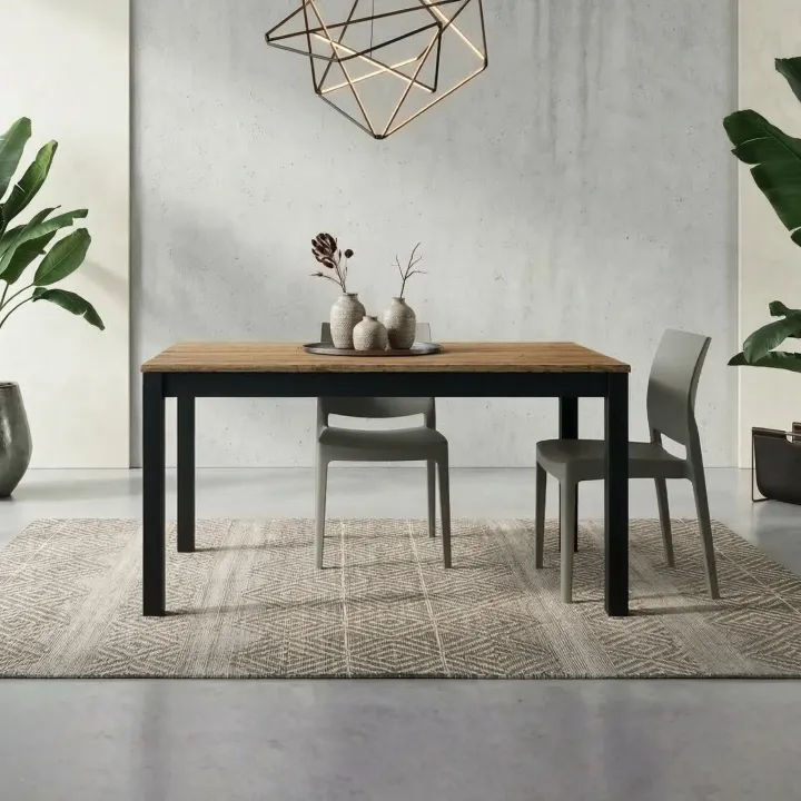 Tavolo allungabile 140/200 cm industrial rovere rustico metallo ossido Alanda