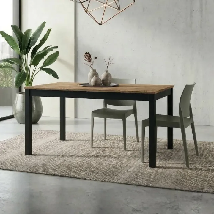 Tavolo allungabile 140/200 cm industrial rovere rustico metallo ossido Alanda