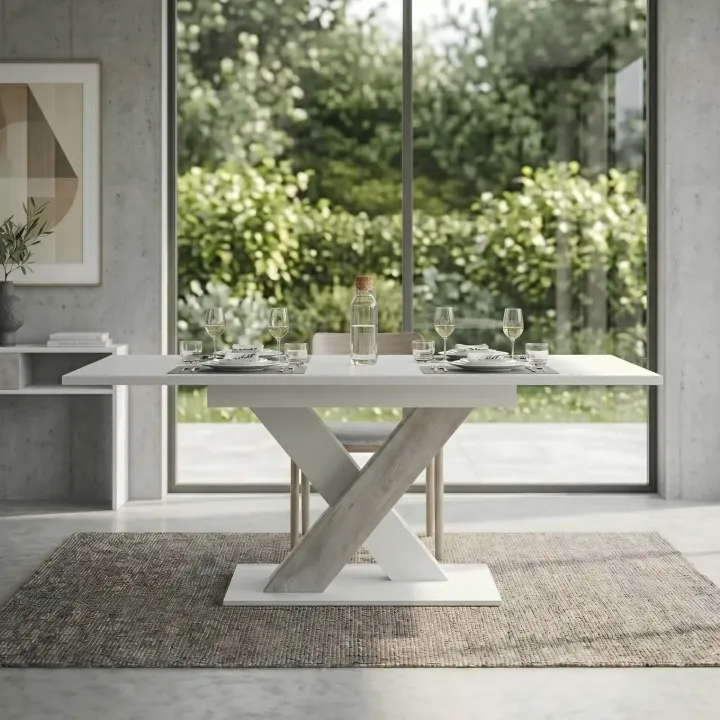 Tavolo allungabile 140/180cm moderno rettangolare bianco cemento Ivonne