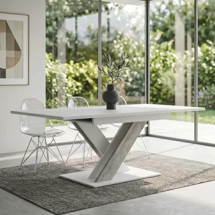 Tavolo allungabile 140/180cm moderno rettangolare bianco cemento Ivonne