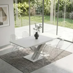 Tavolo allungabile 140/180cm moderno rettangolare bianco cemento Ivonne