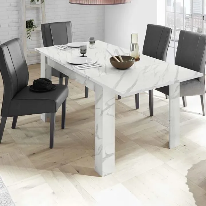 Tavolo allungabile 137/185cm moderno effetto marmo bianco Viking