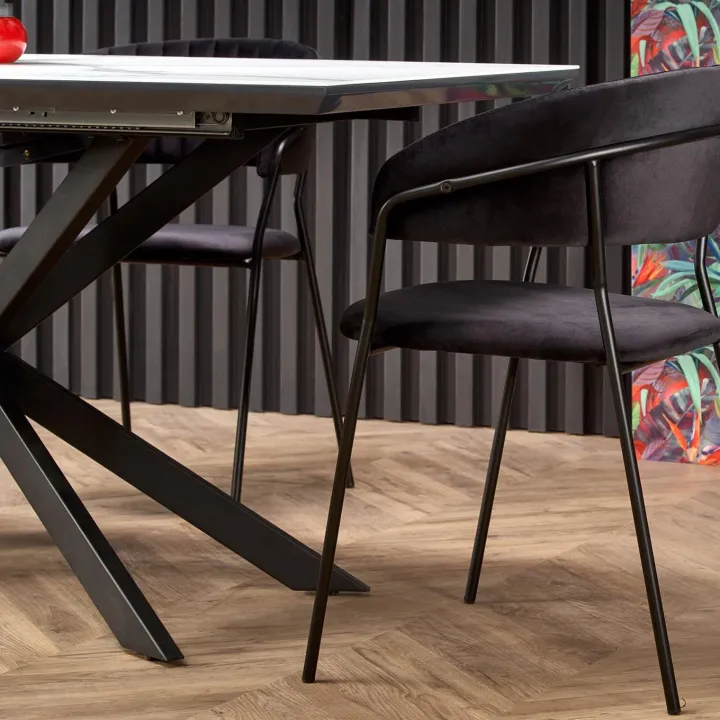 Tavolo allungabile 160/200cm moderno effetto marmo bianco nero Lennox