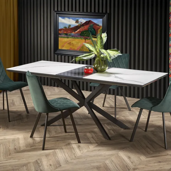 Tavolo allungabile 160/200cm moderno effetto marmo bianco nero Lennox