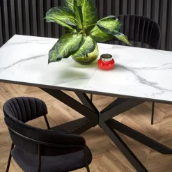Tavolo allungabile 160/200cm moderno effetto marmo bianco nero Lennox