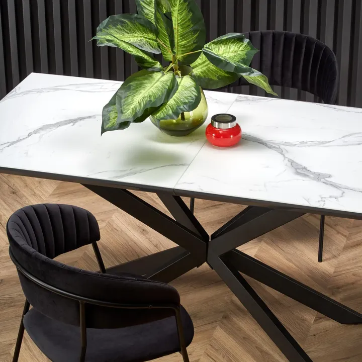 Tavolo allungabile 160/200cm moderno effetto marmo bianco nero Lennox