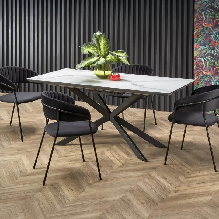 Tavolo allungabile 160/200cm moderno effetto marmo bianco nero Lennox
