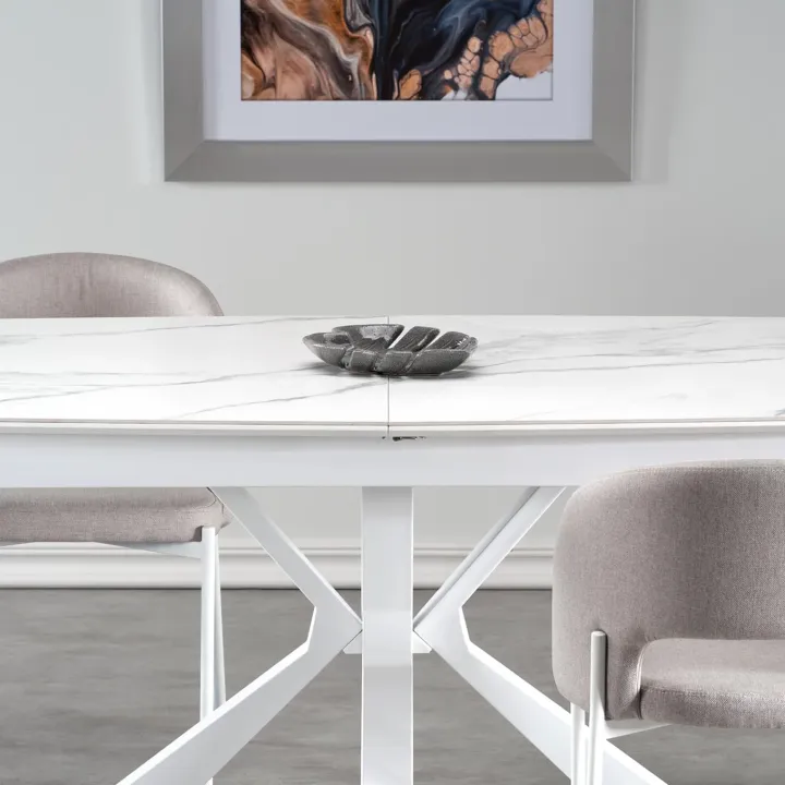 Tavolo allungabile 160/200cm moderno effetto marmo bianco Lucinda
